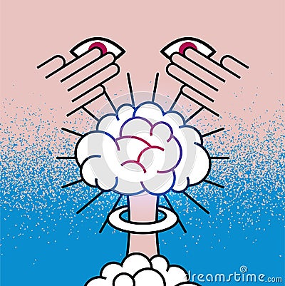 Nuclear mushroom explosion brain cartoon style design. No war peace splash grunge style poster. Vector illustration Vector Illustration